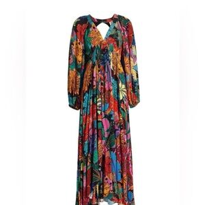 Farm Rio Floral Multicolor long sleeve Maxi Dress size Small